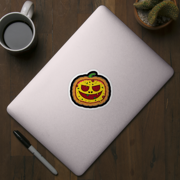 Pizza Halloween - Funny Pumpkin Pizza Face by propellerhead